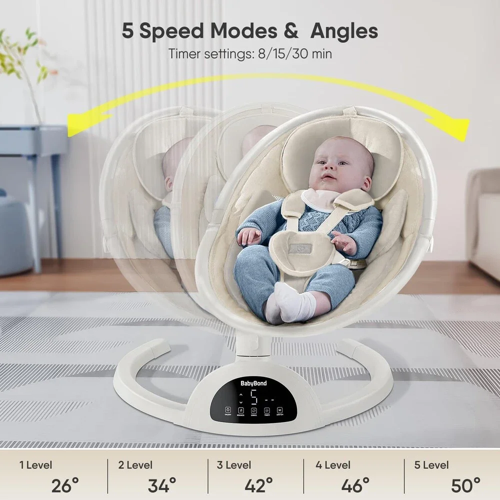 Baby Swings for Infants, Bluetooth Infant Swing with Music Speaker, 3 Seat Posit